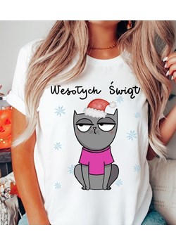 koszulka wesołych świąt z kotkiem na święta ze sklepu Time For Fashion w kategorii Bluzki damskie - zdjęcie 164922769