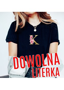 CZARNA KOSZULKA Z PIERWSZĄ LITERKĄ IMIENIA ze sklepu Time For Fashion w kategorii Bluzki damskie - zdjęcie 164923236