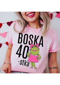 damska koszulka na 40 urodziny boska 40 z żabą - kolor różowy ze sklepu Time For Fashion w kategorii Bluzki damskie - zdjęcie 164923358