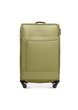 Duża walizka miękka z błyszczącym suwakiem z przodu zielona ze sklepu WITTCHEN w kategorii Walizki - zdjęcie 164925286