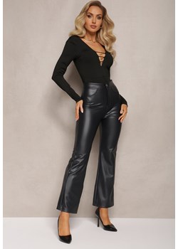 Granatowe Szerokie Spodnie z Ekoskóry High Waist Dodamani ze sklepu Renee odzież w kategorii Spodnie damskie - zdjęcie 164927955