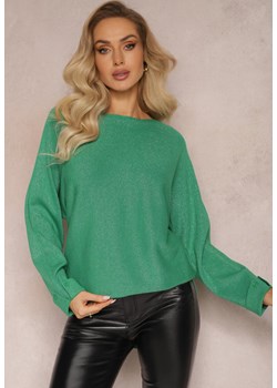 Ciemnozielony Sweter Oversize z Połyskującą Nitką Hukka ze sklepu Renee odzież w kategorii Swetry damskie - zdjęcie 164931009
