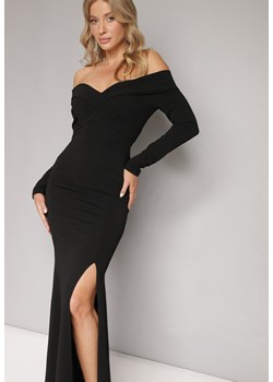 Czarna Sukienka Maxi z Dekoltem Carmen i Rozcięciem Onemta ze sklepu Born2be Odzież w kategorii Sukienki - zdjęcie 164931597