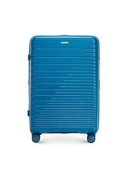 Duża walizka z polipropylenu z błyszczącymi paskami niebieska ze sklepu WITTCHEN w kategorii Walizki - zdjęcie 164936148