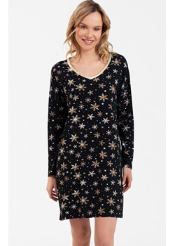Bawełniana koszula nocna damska w śnieżynki Laponia, Kolor czarny-wzór, Rozmiar S, Italian Fashion ze sklepu Primodo w kategorii Koszule nocne - zdjęcie 164939109
