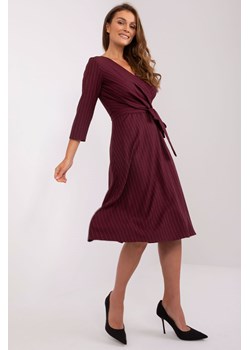 Bordowa midi sukienka damska koktajlowa z paskiem ze sklepu 5.10.15 w kategorii Sukienki - zdjęcie 164947976