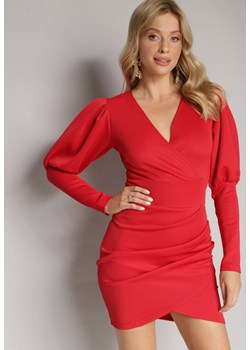 Czerwona Asymetryczna Sukienka Mini z Kopertowym Dekoltem Keomia ze sklepu Born2be Odzież w kategorii Sukienki - zdjęcie 165003227