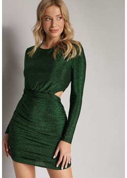 Zielona Błyszcząca Sukienka Mini z Wycięciami i Marszczeniem Hemotta ze sklepu Born2be Odzież w kategorii Sukienki - zdjęcie 165003306