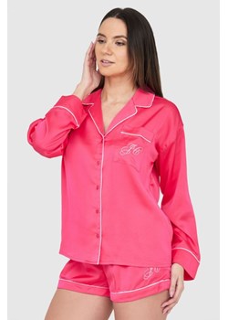 JUICY COUTURE Różowa satynowa koszula piżamowa z haftowanym logo, Rozmiar L ze sklepu outfit.pl w kategorii Piżamy damskie - zdjęcie 165007226