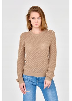 GUESS Beżowy damski sweterek dzianinowy, Wybierz rozmiar XL ze sklepu outfit.pl w kategorii Swetry damskie - zdjęcie 165008345
