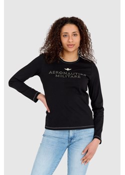 AERONAUTICA MILITARE Longsleeve damski czarny z logo wykonanym z dżetów, Wybierz rozmiar S ze sklepu outfit.pl w kategorii Bluzki damskie - zdjęcie 165008466