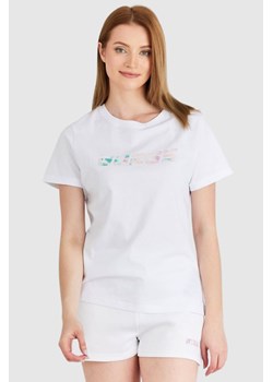 GUESS Biały t-shirt damski z kolorowym logo, Wybierz rozmiar L ze sklepu outfit.pl w kategorii Bluzki damskie - zdjęcie 165008727