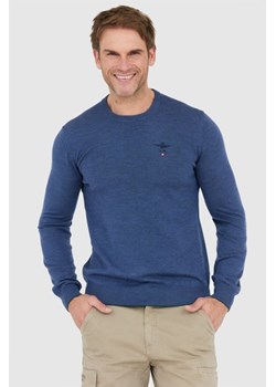 AERONAUTICA MILITARE Niebieski sweter męski z wełny merynosa, Wybierz rozmiar M ze sklepu outfit.pl w kategorii Swetry męskie - zdjęcie 165008888