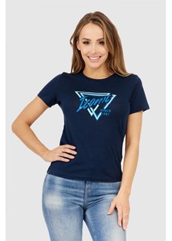 GUESS Granatowy t-shirt damski iconic, Wybierz rozmiar M ze sklepu outfit.pl w kategorii Bluzki damskie - zdjęcie 165008908