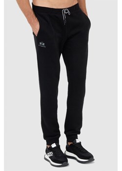 LA MARTINA Czarne spodnie dresowe z szarym logo, Wybierz rozmiar L ze sklepu outfit.pl w kategorii Spodnie męskie - zdjęcie 165009185