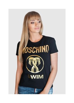MOSCHINO SWIM T-shirt damski czarny złote duże logo, Wybierz rozmiar S ze sklepu outfit.pl w kategorii Bluzki damskie - zdjęcie 165009415