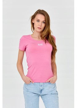 EA7 Damski t-shirt różowy z logo na środku, Wybierz rozmiar L ze sklepu outfit.pl w kategorii Bluzki damskie - zdjęcie 165009489