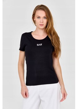 EA7 Damski t-shirt czarny z logo na środku, Wybierz rozmiar L ze sklepu outfit.pl w kategorii Bluzki damskie - zdjęcie 165009518