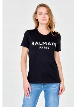 BALMAIN Czarny damski t-shirt z guzikami, Wybierz rozmiar XS ze sklepu outfit.pl w kategorii Bluzki damskie - zdjęcie 165009529