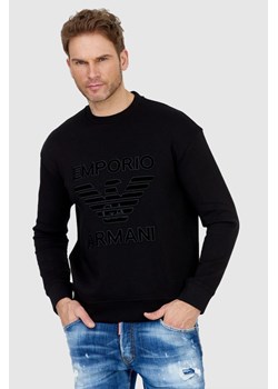 EMPORIO ARMANI Czarna bluza męska z aksamitnym logo, Wybierz rozmiar L ze sklepu outfit.pl w kategorii Bluzy męskie - zdjęcie 165010765