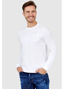 AERONAUTICA MILITARE Biały longsleeve męski z aksamitnym logo, Wybierz rozmiar XXL ze sklepu outfit.pl w kategorii T-shirty męskie - zdjęcie 165011355