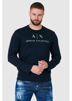 ARMANI EXCHANGE Granatowy longsleeve męski z logo, Wybierz rozmiar S ze sklepu outfit.pl w kategorii T-shirty męskie - zdjęcie 165011398