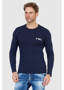 EMPORIO ARMANI Granatowy longsleeve męski z szarym logo, Wybierz rozmiar XL ze sklepu outfit.pl w kategorii T-shirty męskie - zdjęcie 165011497