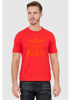 AERONAUTICA MILITARE Pomarańczowy t-shirt męski z aksamitnym logo, Wybierz rozmiar L ze sklepu outfit.pl w kategorii T-shirty męskie - zdjęcie 165013597