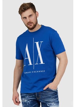 ARMANI EXCHANGE Niebieski t-shirt męski z dużym logo, Wybierz rozmiar L ze sklepu outfit.pl w kategorii T-shirty męskie - zdjęcie 165013705