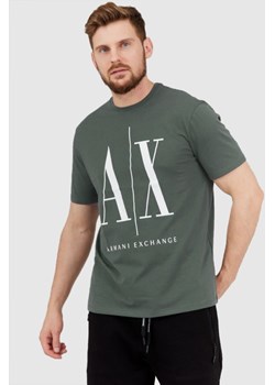 ARMANI EXCHANGE Szaro-zielony t-shirt męski z dużym logo, Wybierz rozmiar S ze sklepu outfit.pl w kategorii T-shirty męskie - zdjęcie 165013709