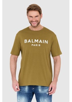 BALMAIN Zielony t-shirt męski z drukowanym białym logo, Wybierz rozmiar 2XL ze sklepu outfit.pl w kategorii T-shirty męskie - zdjęcie 165013758