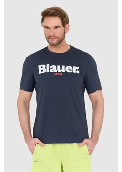 BLAUER Granatowy męski t-shirt z dużym logo, Wybierz rozmiar M ze sklepu outfit.pl w kategorii T-shirty męskie - zdjęcie 165013777