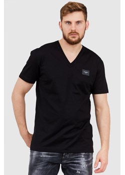DOLCE & GABBANA Czarny t-shirt męski w serek z aplikacją z logo, Wybierz rozmiar 46 ze sklepu outfit.pl w kategorii T-shirty męskie - zdjęcie 165013836