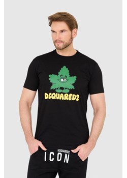 DSQUARED2 Czarny t-shirt z logo i zielonym liściem, Wybierz rozmiar S ze sklepu outfit.pl w kategorii T-shirty męskie - zdjęcie 165013889