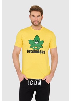 DSQUARED2 Żółty t-shirt z logo i zielonym liściem, Wybierz rozmiar S ze sklepu outfit.pl w kategorii T-shirty męskie - zdjęcie 165013926