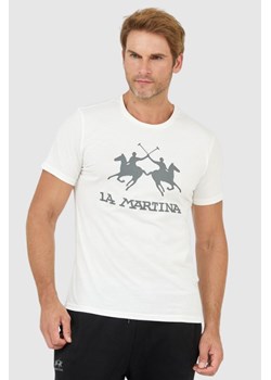 LA MARTINA Biały t-shirt męski z szarym logo, Wybierz rozmiar 3XL ze sklepu outfit.pl w kategorii T-shirty męskie - zdjęcie 165014199