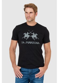 LA MARTINA Czarny t-shirt męski z szarym logo, Wybierz rozmiar M ze sklepu outfit.pl w kategorii T-shirty męskie - zdjęcie 165014206
