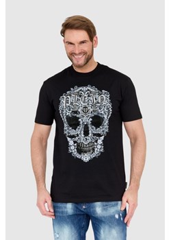 PHILIPP PLEIN Czarny męski t-shirt z czaszką zdobioną dżetami, Wybierz rozmiar S ze sklepu outfit.pl w kategorii T-shirty męskie - zdjęcie 165014285