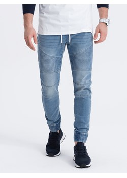 Spodnie męskie joggery jeansowe z przeszyciami - niebieskie V2 OM-PADJ-0113 ze sklepu ombre w kategorii Jeansy męskie - zdjęcie 165015759