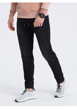 Spodnie męskie joggery jeansowe z przeszyciami - czarne V3 OM-PADJ-0113 ze sklepu ombre w kategorii Jeansy męskie - zdjęcie 165015767