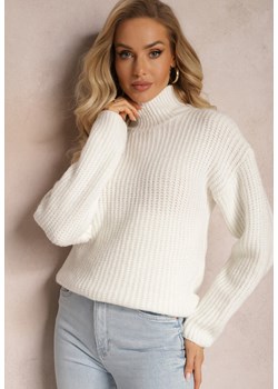 Biały Długi Golf z Dzianiny Akava ze sklepu Renee odzież w kategorii Swetry damskie - zdjęcie 165017537
