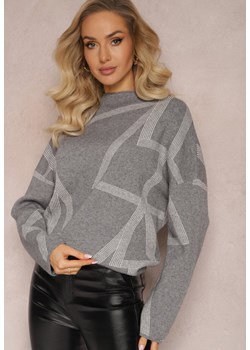 Szary Luźny Golf w Geometryczny Print Ataloggia ze sklepu Renee odzież w kategorii Swetry damskie - zdjęcie 165017607