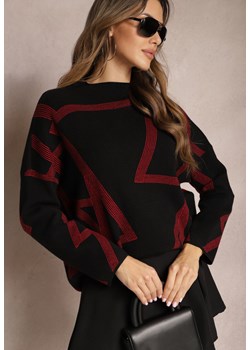 Czarny Luźny Golf w Geometryczny Print Ataloggia ze sklepu Renee odzież w kategorii Swetry damskie - zdjęcie 165017617
