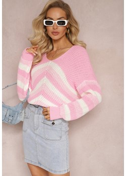 Różowy Dzianinowy Sweter w Paski Hlenora ze sklepu Renee odzież w kategorii Swetry damskie - zdjęcie 165017678