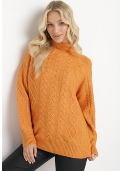 Pomarańczowy Luźny Golf w Warkoczykowy Splot Gordamia ze sklepu Born2be Odzież w kategorii Swetry damskie - zdjęcie 165034295