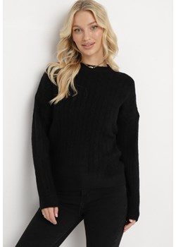 Czarny Sweter z Kaszmirem w Warkoczykowy Splot Gotora ze sklepu Born2be Odzież w kategorii Swetry damskie - zdjęcie 165045406