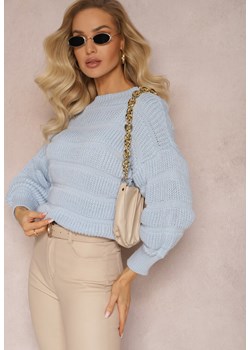 Niebieski Sweter o Krótszym Luźnym Fasonie Olimppia ze sklepu Renee odzież w kategorii Swetry damskie - zdjęcie 165045666