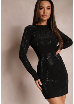 Czarna Sukienka Mini w Cyrkonie z Półgolfem Musettia ze sklepu Renee odzież w kategorii Sukienki - zdjęcie 165047889