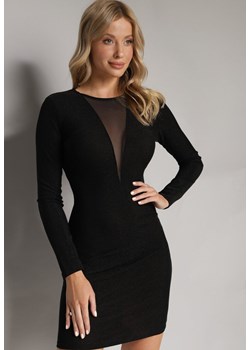 Czarna Sukienka Mini z Siateczką i Metaliczną Nicią Hinivia ze sklepu Born2be Odzież w kategorii Sukienki - zdjęcie 165048206