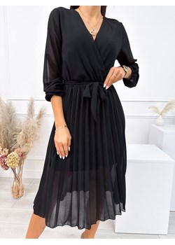 Czarna Plisowana Sukienka z Paseczkiem ze sklepu ModnaKiecka.pl w kategorii Sukienki - zdjęcie 165097716